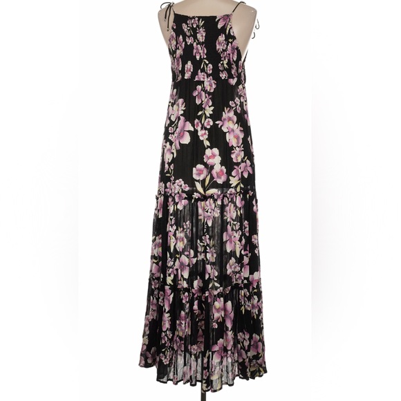 Free People Garden Party Maxi Dress Large Boho Floral Tie Shoulder Ruffle - Picture 3 of 9